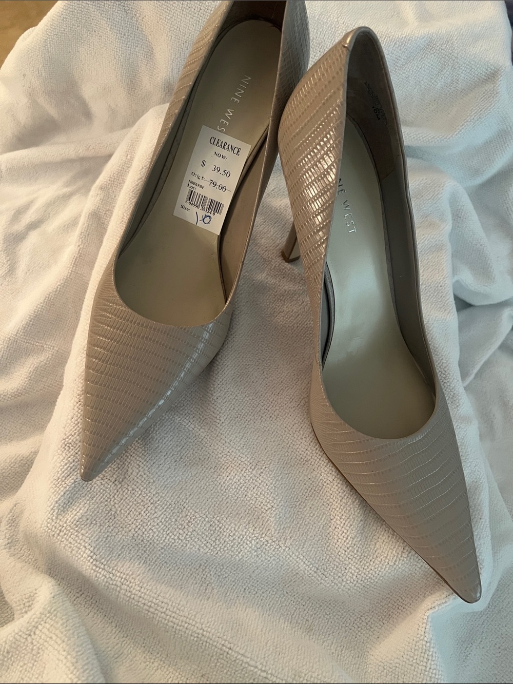 Nine West Leather Taupe Pointed-Toe Stiletto Pumps